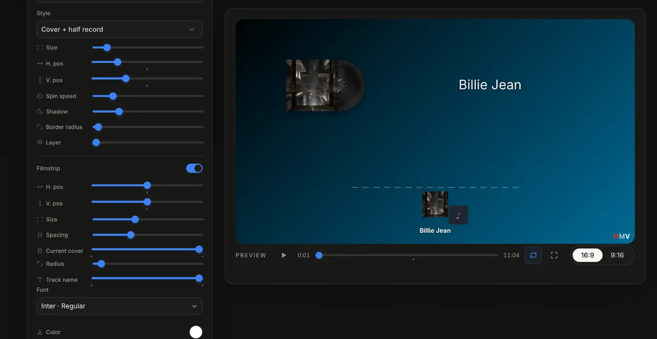 Filmstrip settings for multi-track projects