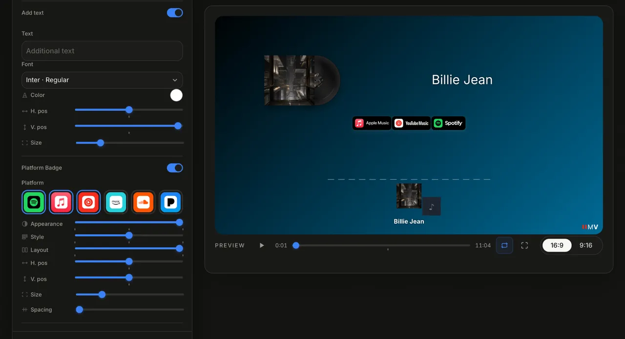 Platform badges for Spotify, YouTube Music and SoundCloud