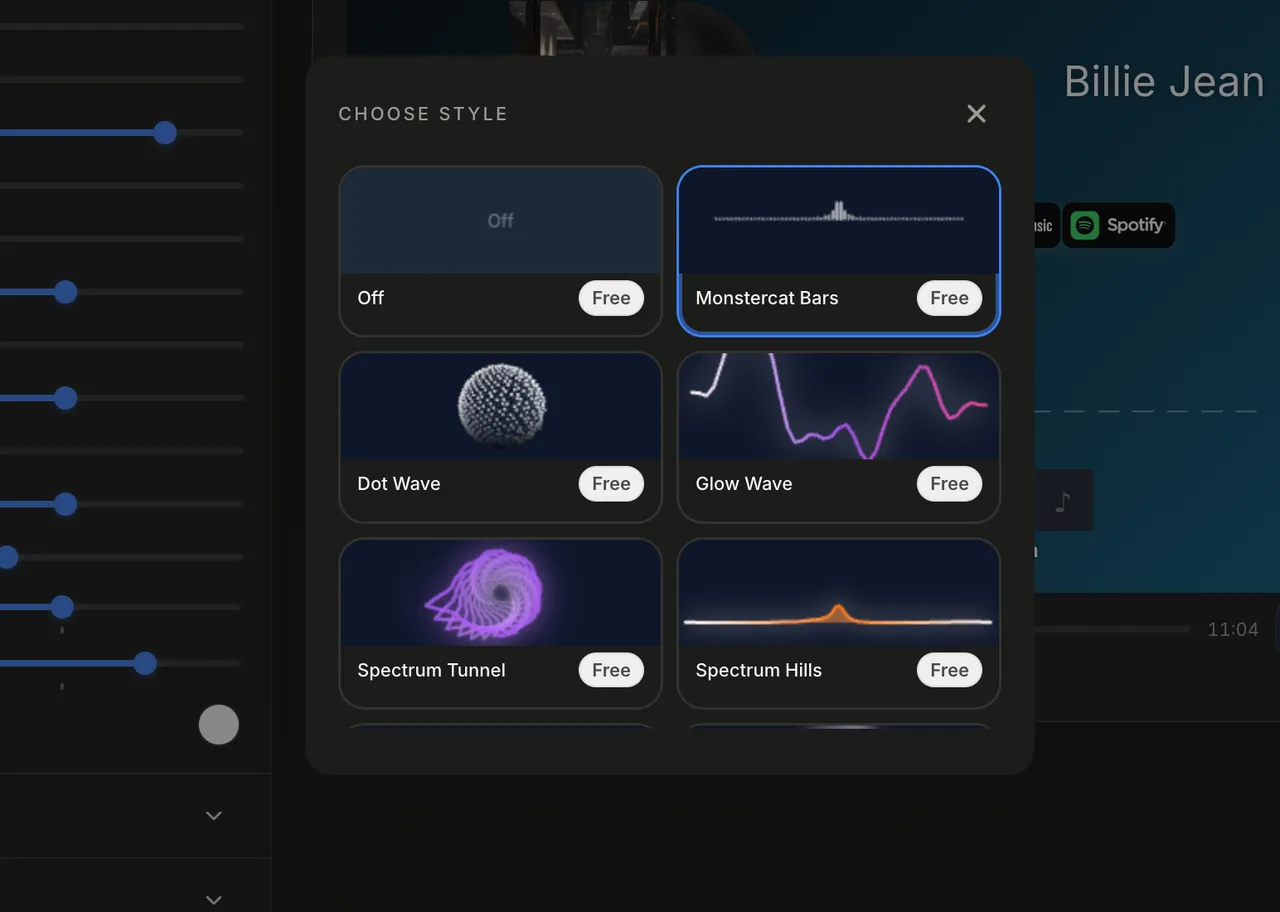 Customizing spectrum size, color and intensity
