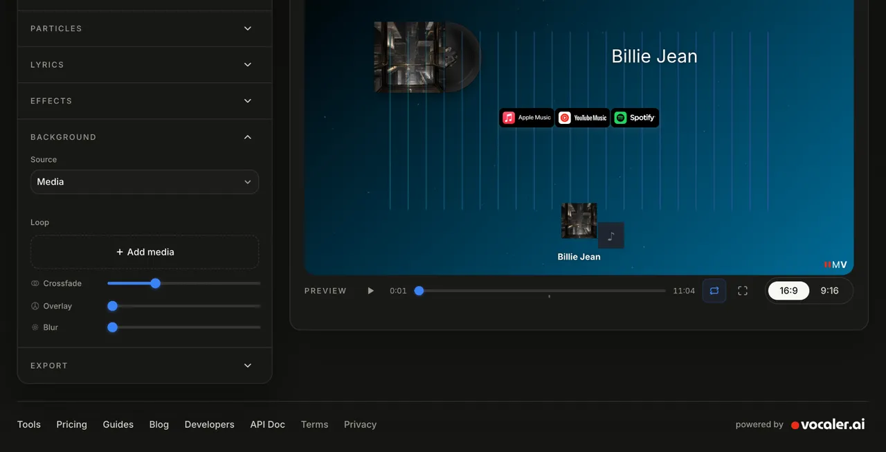 Video background loop and transition settings